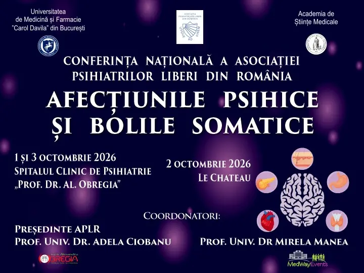 Înscrierea la Conferința APLR 2026: Afecțiuni psihice și boli somatice, 1‑3 octombrie